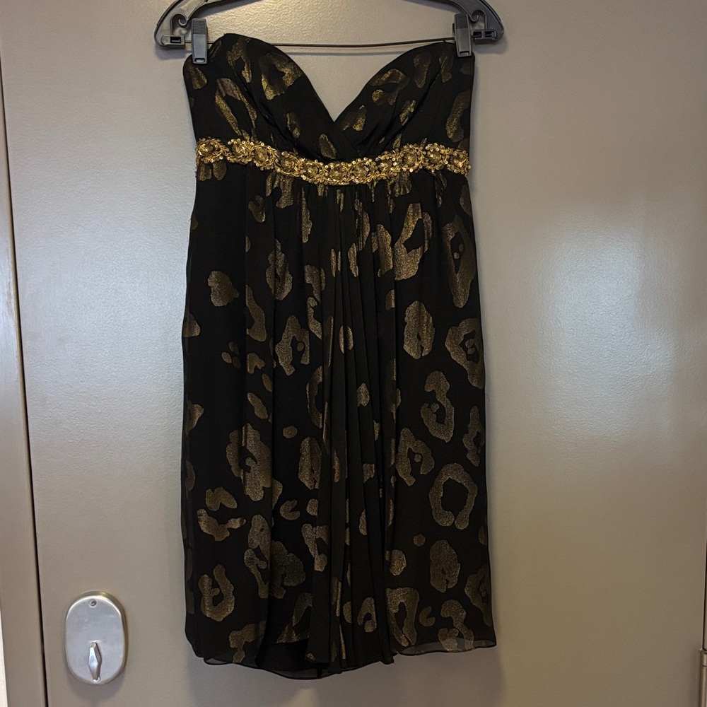 MARCHESA Notte Black and Gold Strapless Dress